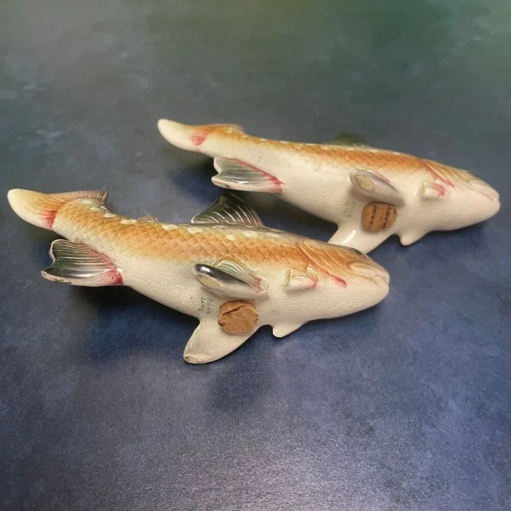 Vintage 1950s Hand-Painted Rock Bass (or Trout) Salt & Pepper Shakers